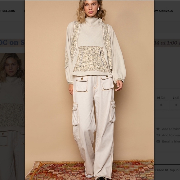 🔥NEW🔥 POL Waffle Knit Pull Over Hoodie With Floral Patchwork Sweater - Picture 7 of 7